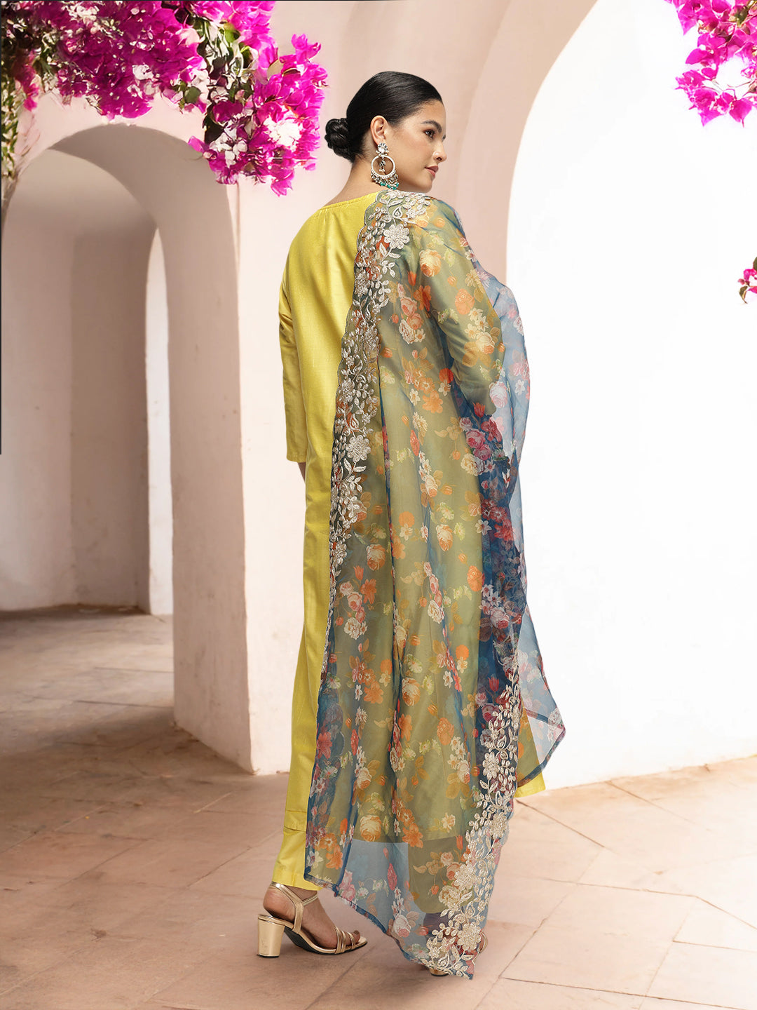 Graceful  Yellow  Poly Silk Zari Embroidered A-line Kurta Set with statement dupatta