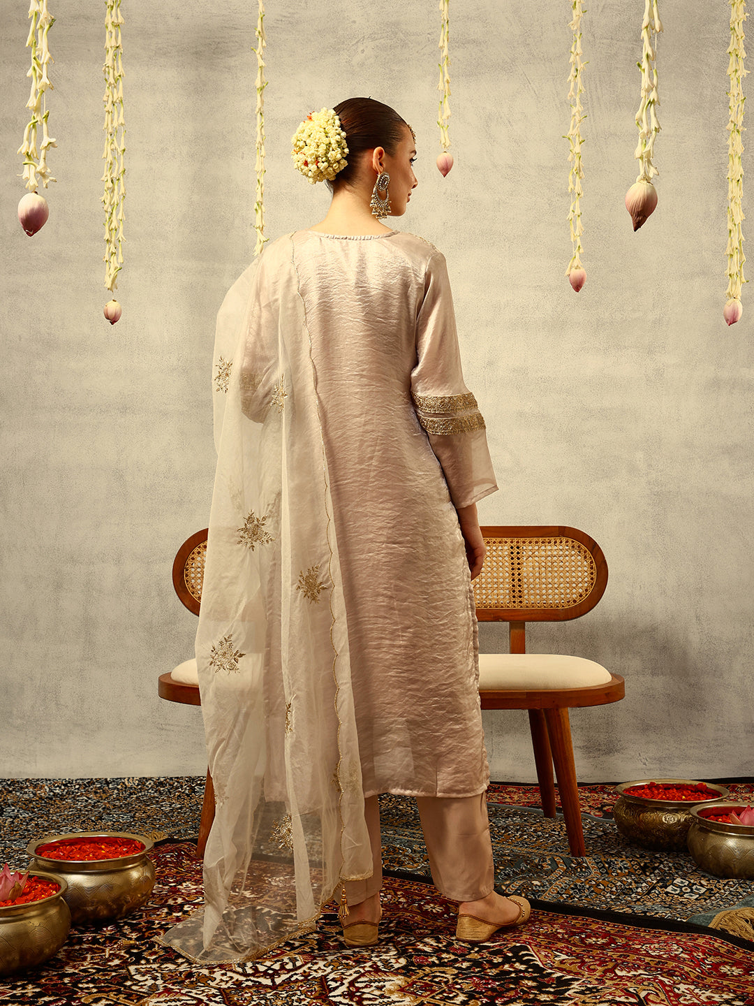 Cording & Zari Embroidered  Festive Kurta with Trouser & Embellished Dupatta