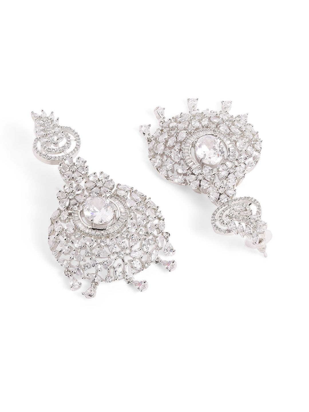 White Colour Silver Plated AD Drop Earring