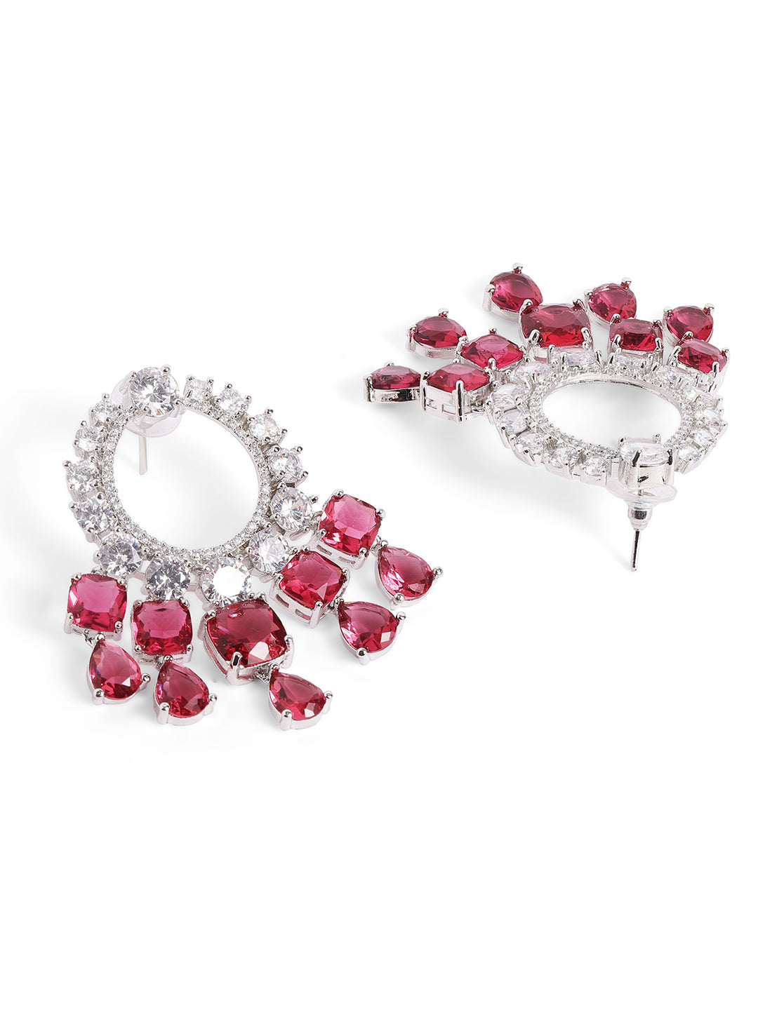 Red Colour Silver Plated AD Jewellery Set