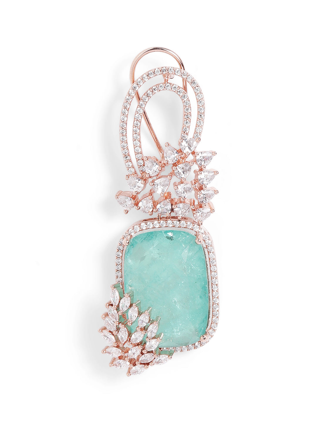 Green Colour Silver Plated AD Drop Earring