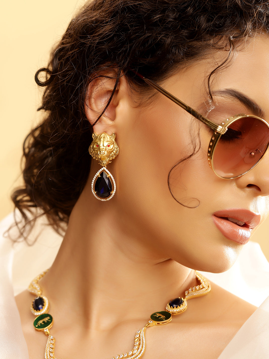 Multi Colour Gold Plated AD Jewellery Set