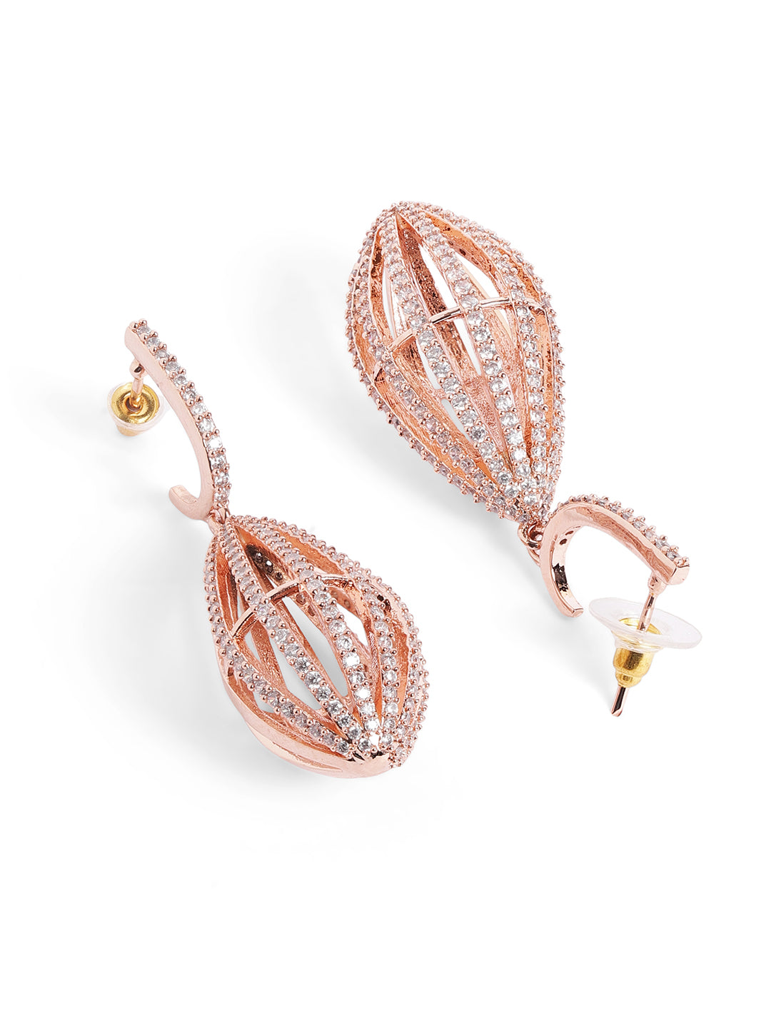 White Colour Rose Gold Plated AD Drop Earring