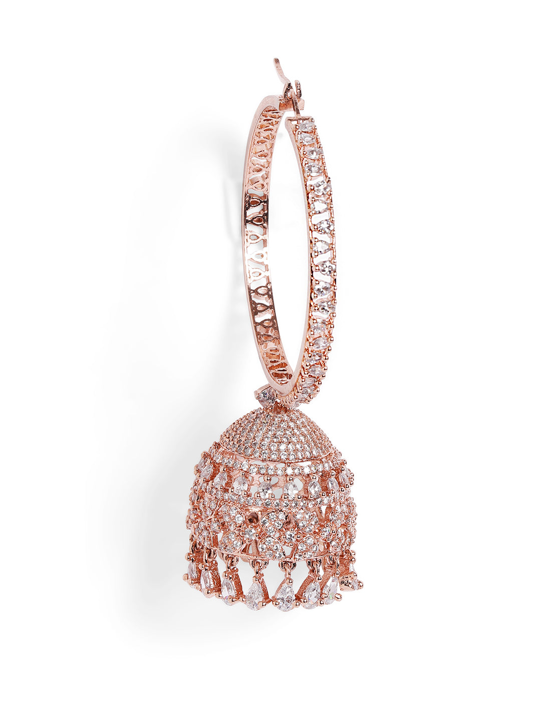 White Colour Rose Gold Plated AD Jhumka Earring