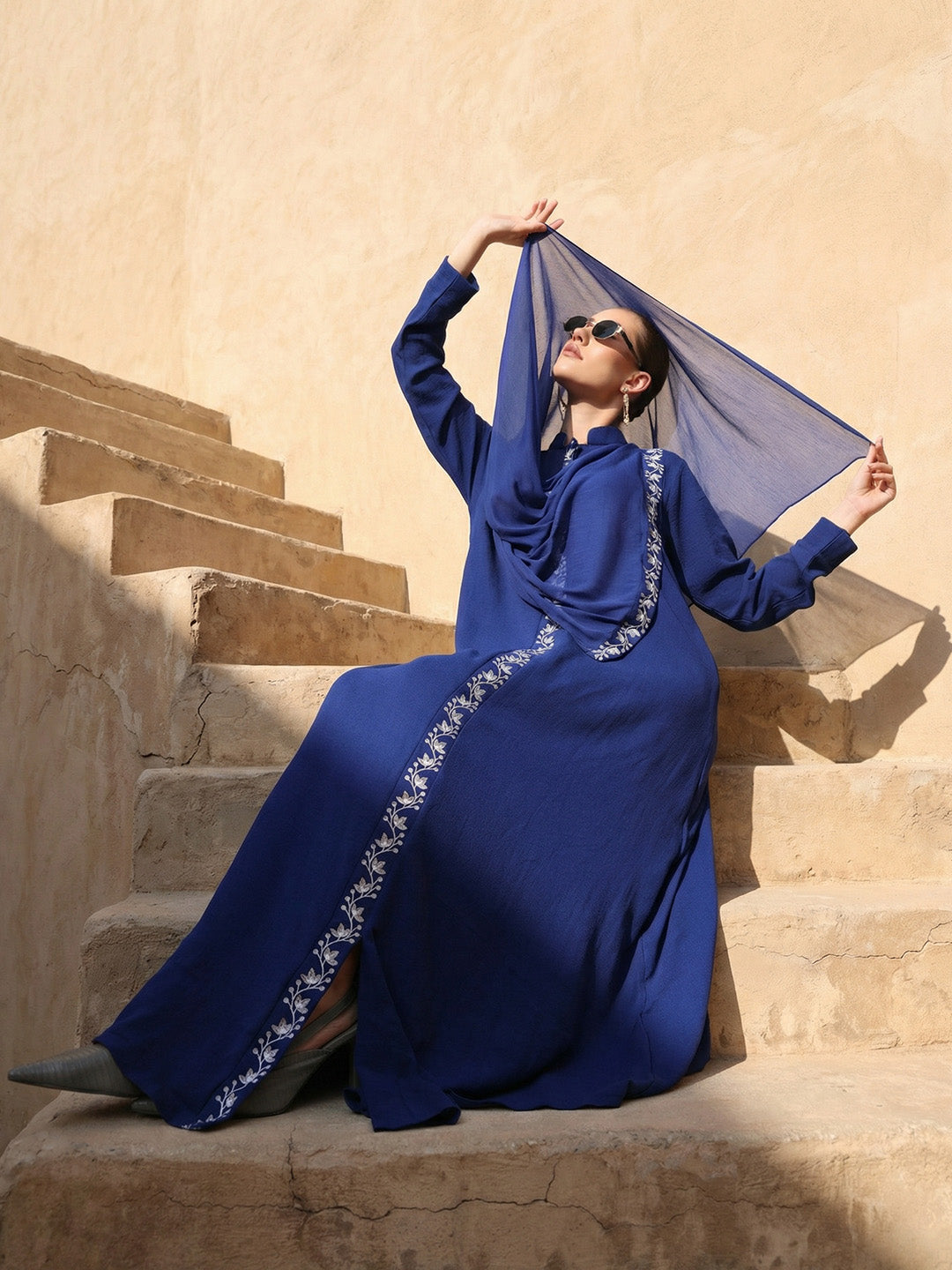 Rich Royal Blue Relaxed Abaya With Hijab
