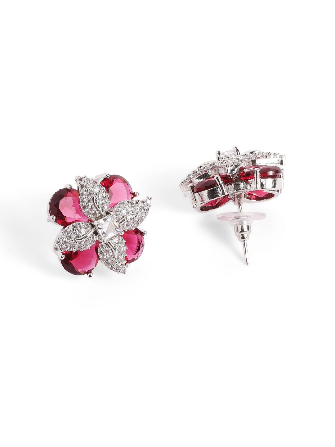 Pink Colour Silver Plated AD Studs Earring