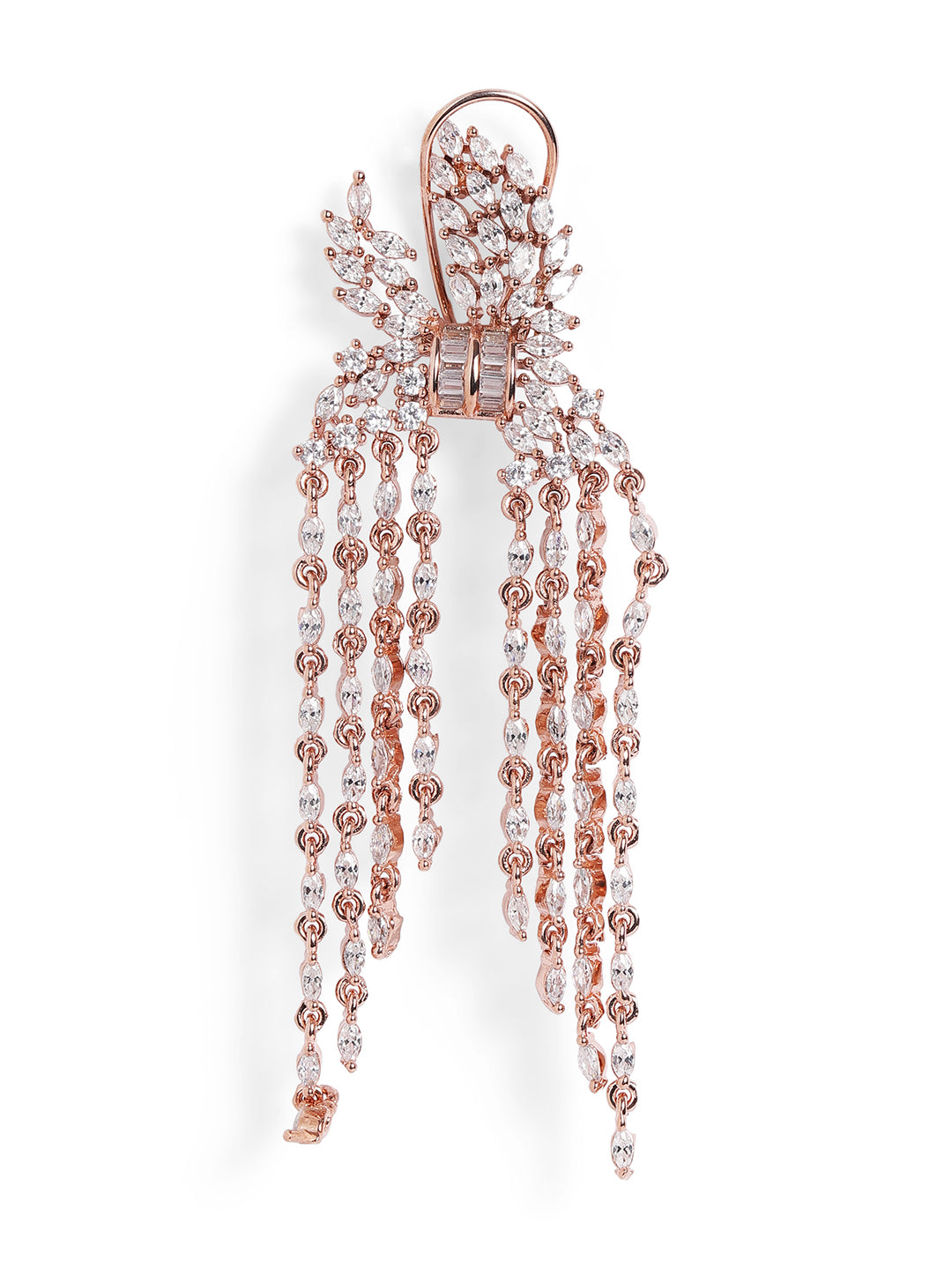 White Colour Rose Gold Plated AD Drop Earring