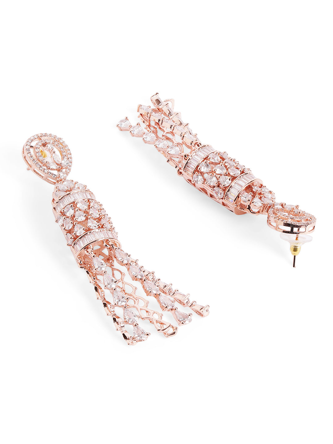 White Colour Rose Gold Plated AD Drop Earring