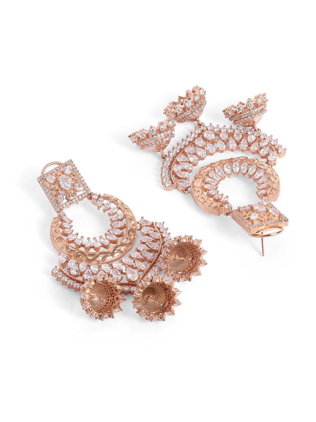 White Colour Rose Gold Plated AD Drop Earring