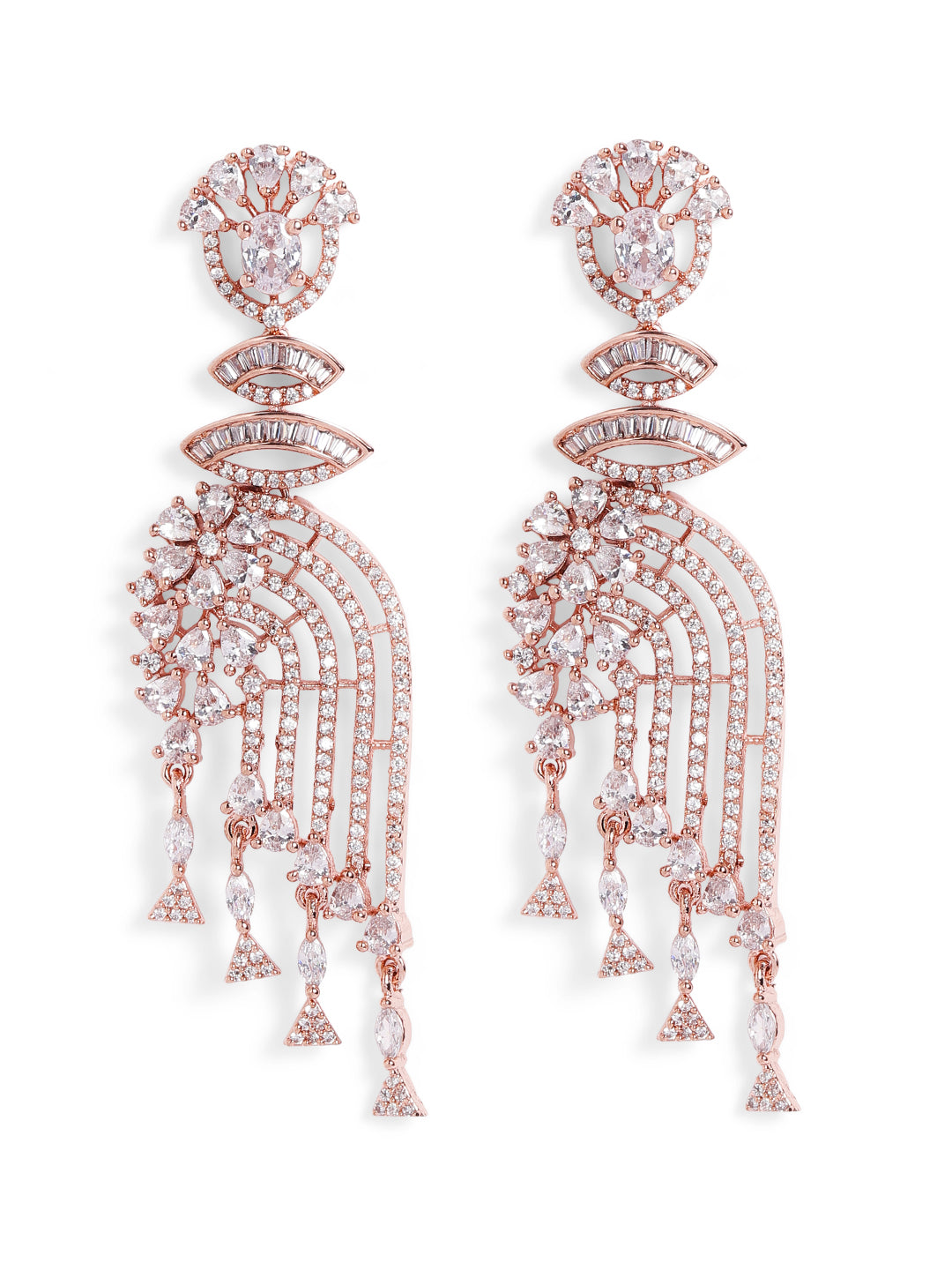 White Colour Rose Gold Plated AD Drop Earring