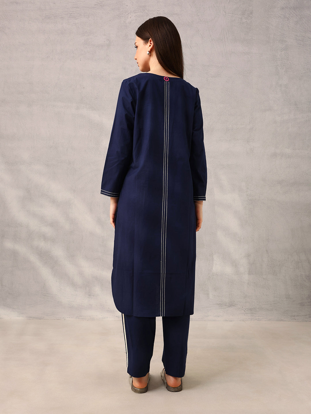 Navy Workwear  Tailored Solid Kurta with Trouser