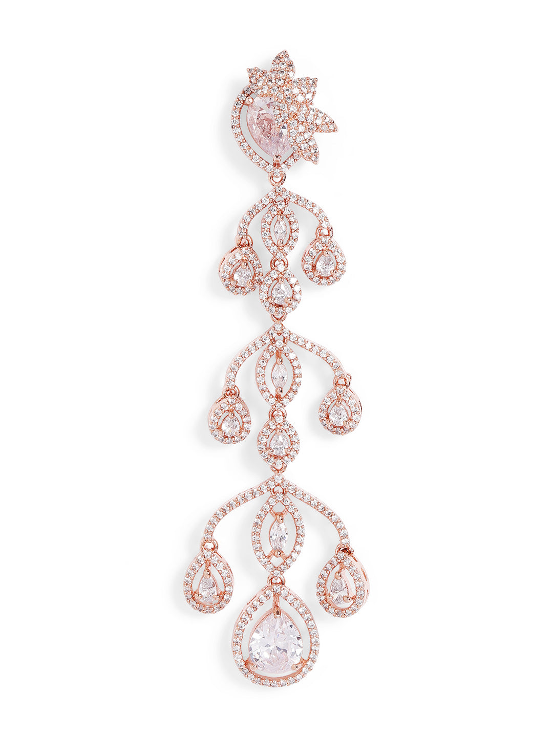 White Colour Rose Gold Plated AD Drop Earring