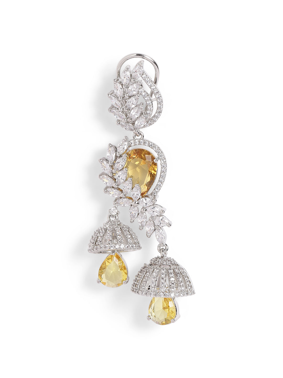 Yellow Colour Silver Plated AD Drop Earring