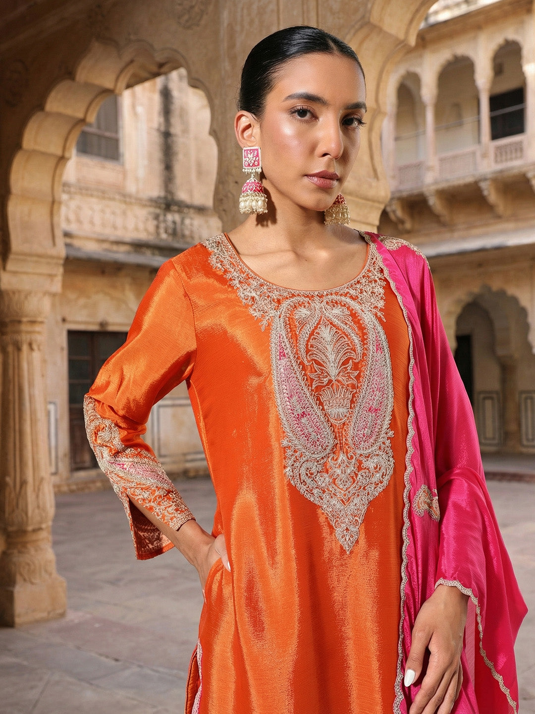 Rich Orange  Straight Kurta sets