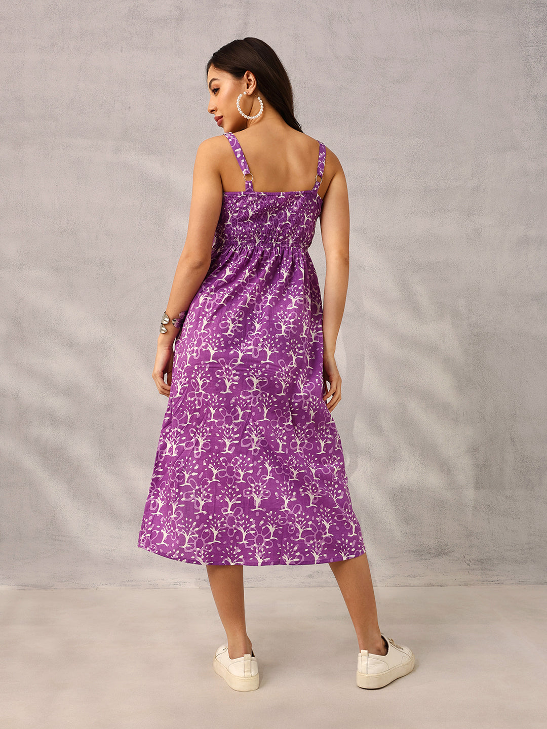 Purple Smart Workwear Printed Strappy  Dress