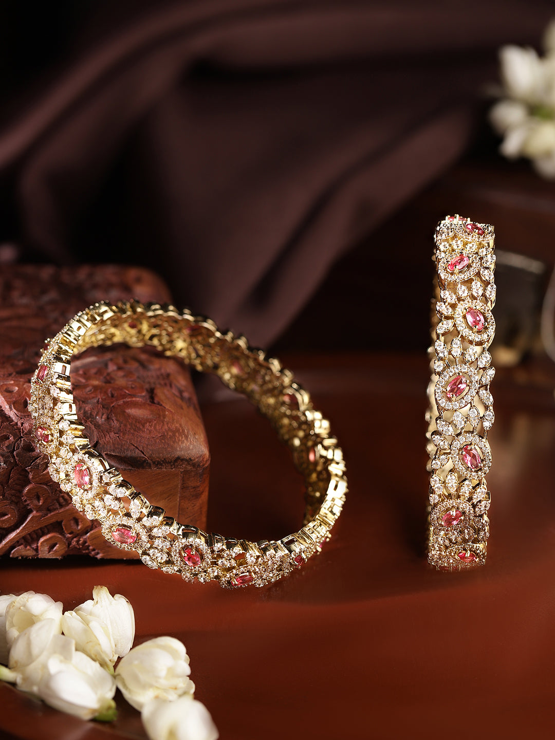 Ishin Red Colour Gold Plated American Diamond Bangle