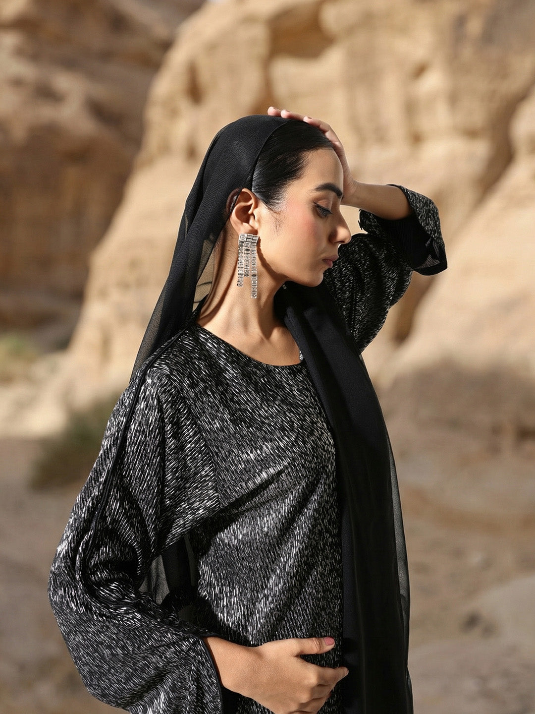 Rich  Black Printed Abaya with Hijab