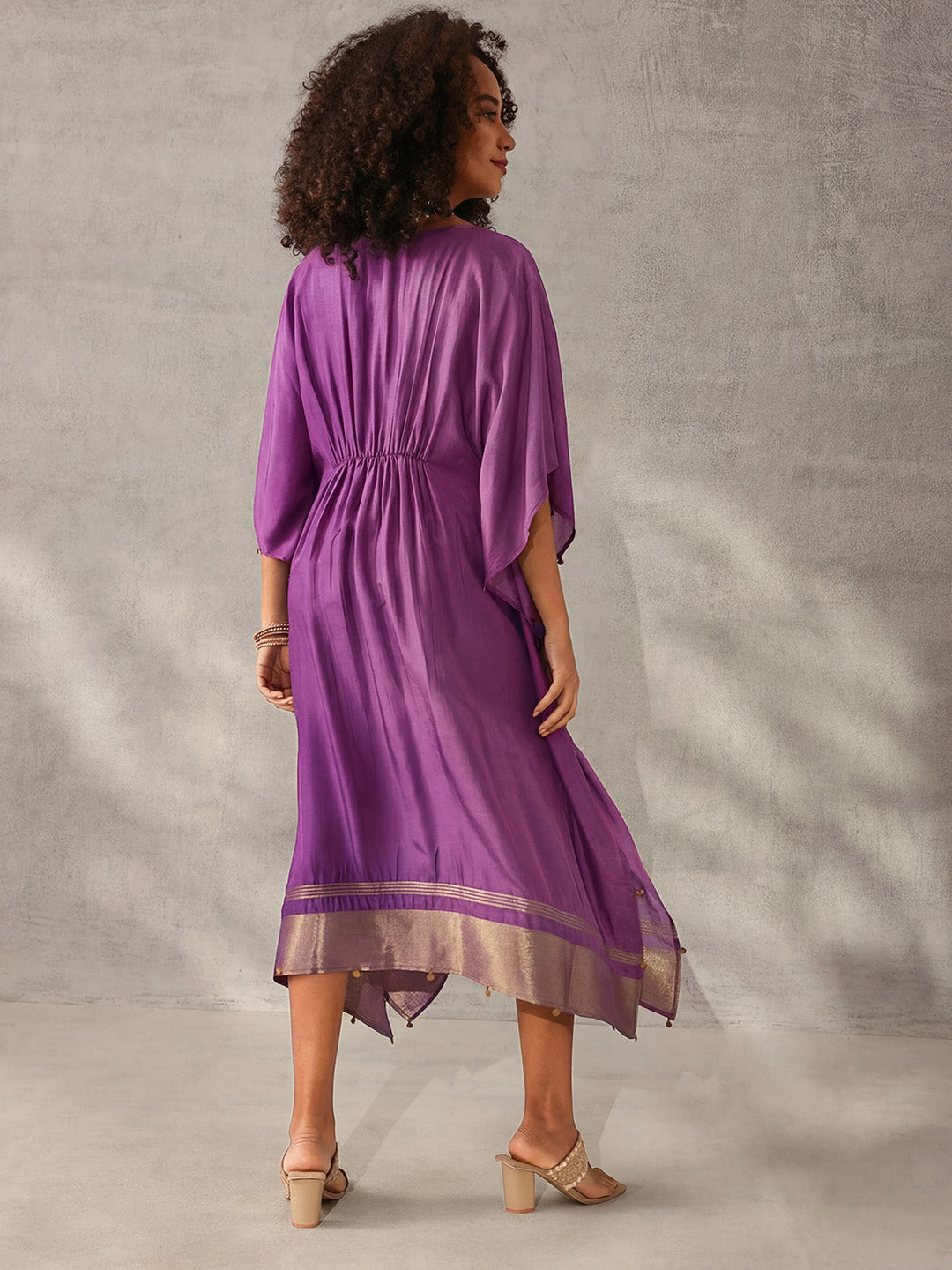 Rich Purple Silk Blend Ombre with Embroidered Kaftan