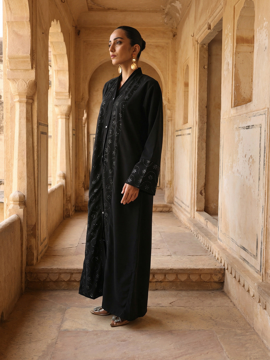Rich Black Relaxed Abaya With Hijab