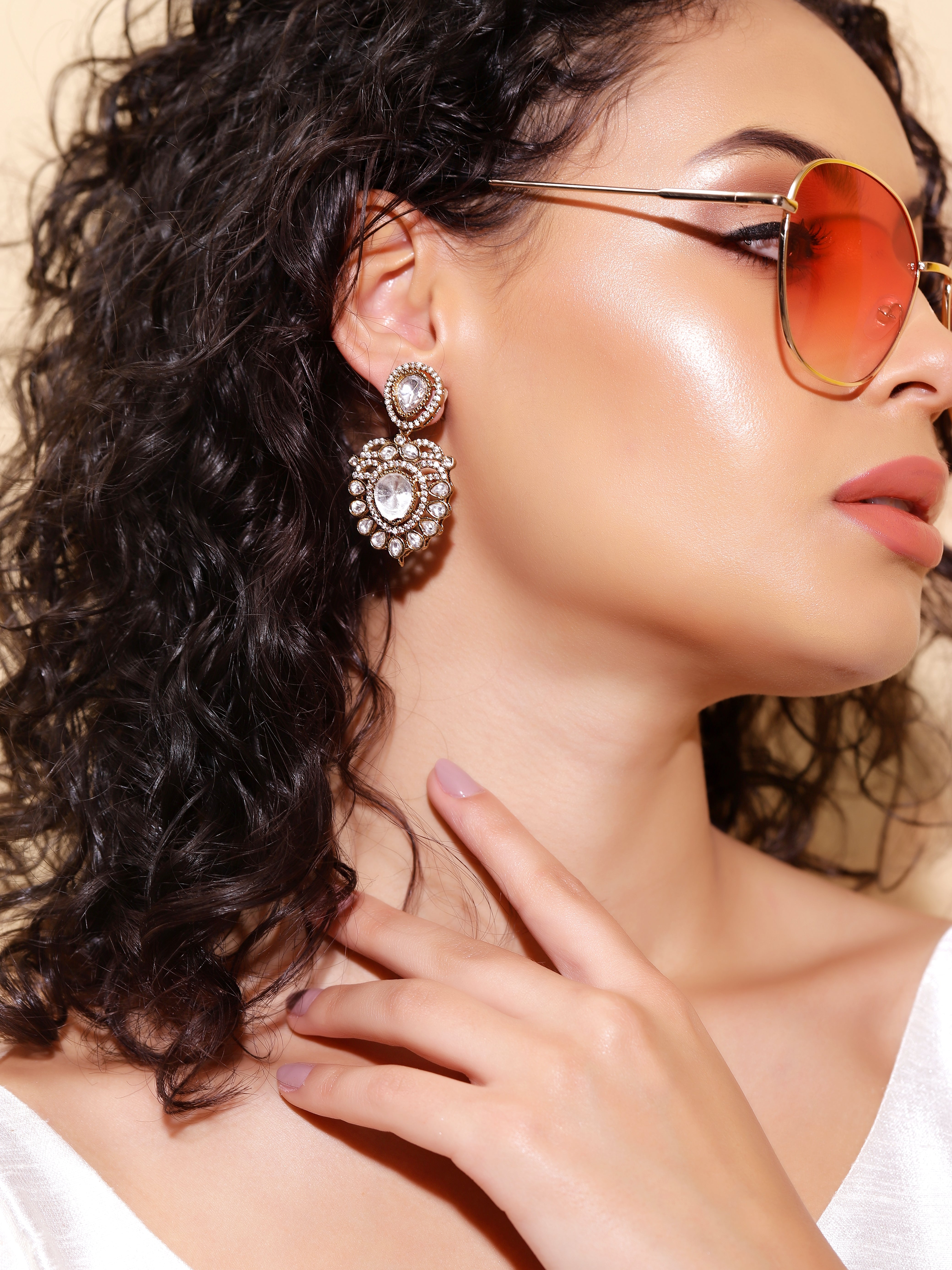 Red  Colour Gold Plated Drop Earring