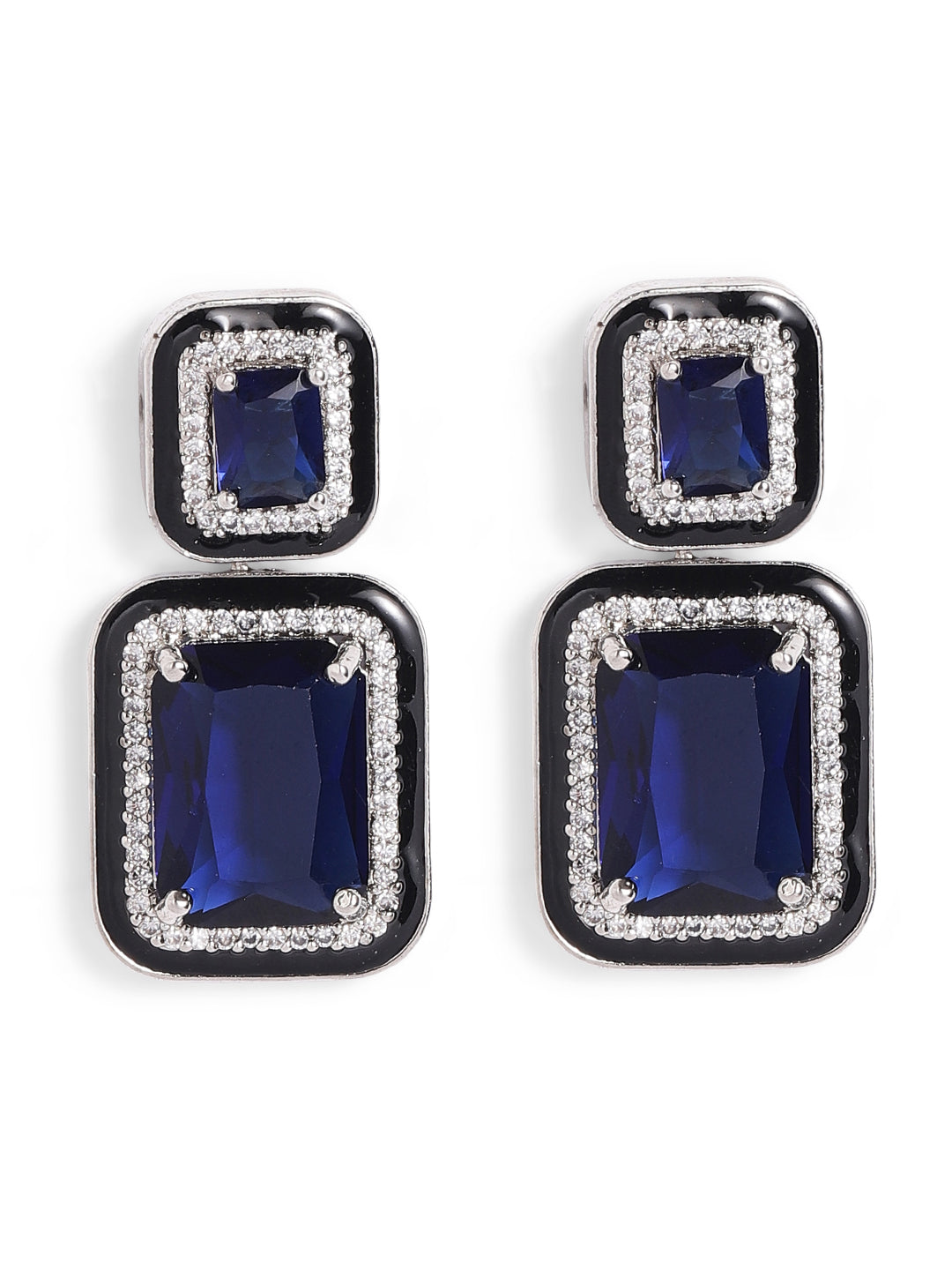 Blue Colour Silver Plated AD Drop Earring