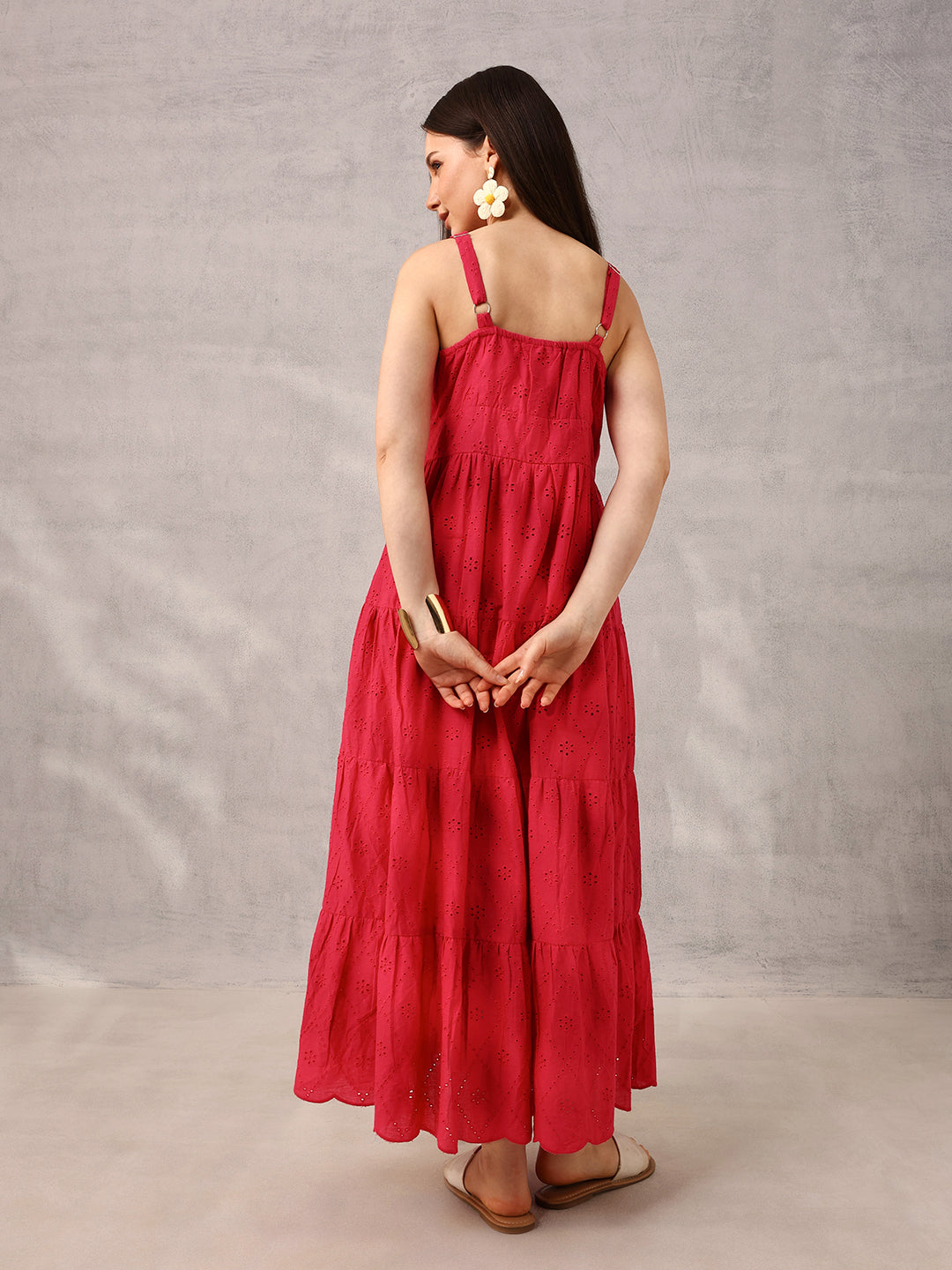 Pink Smart  Casual Schiffli Maxi Dress