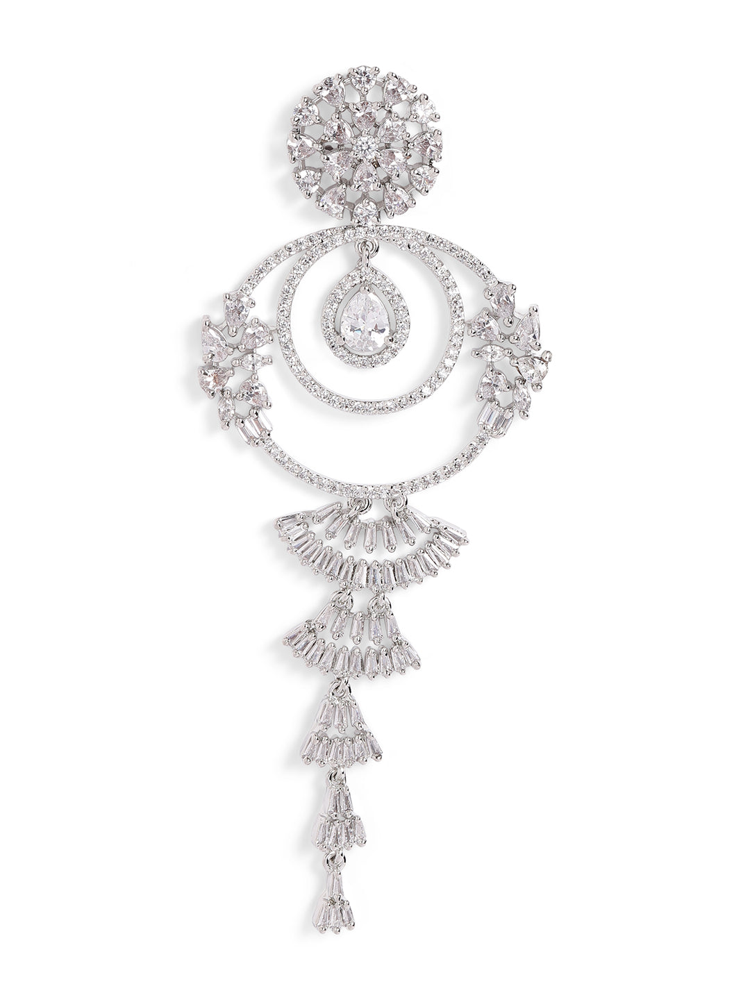 White Colour Silver Plated AD Drop Earring
