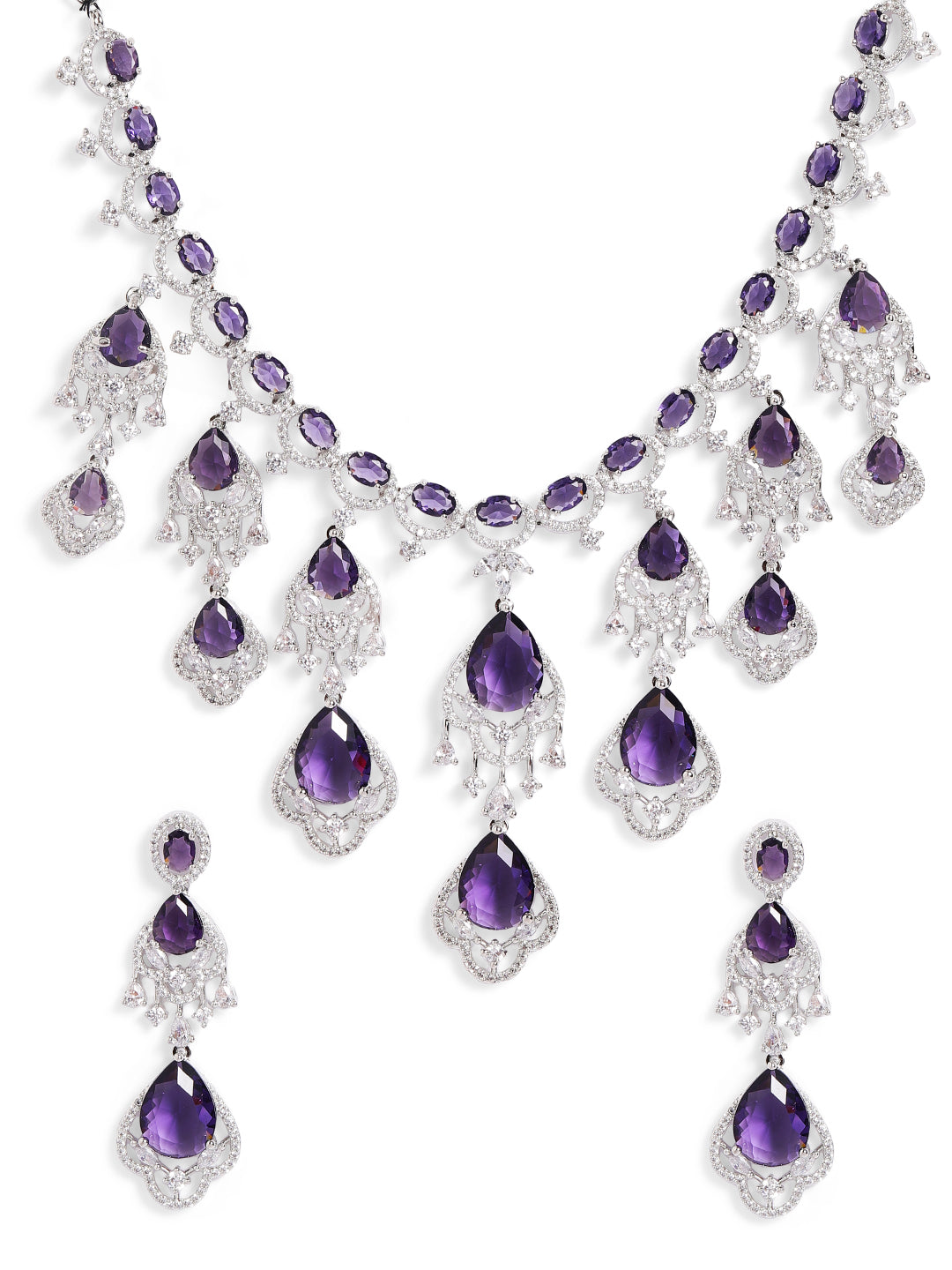 Emethyst Colour Silver Plated AD Jewellery Set