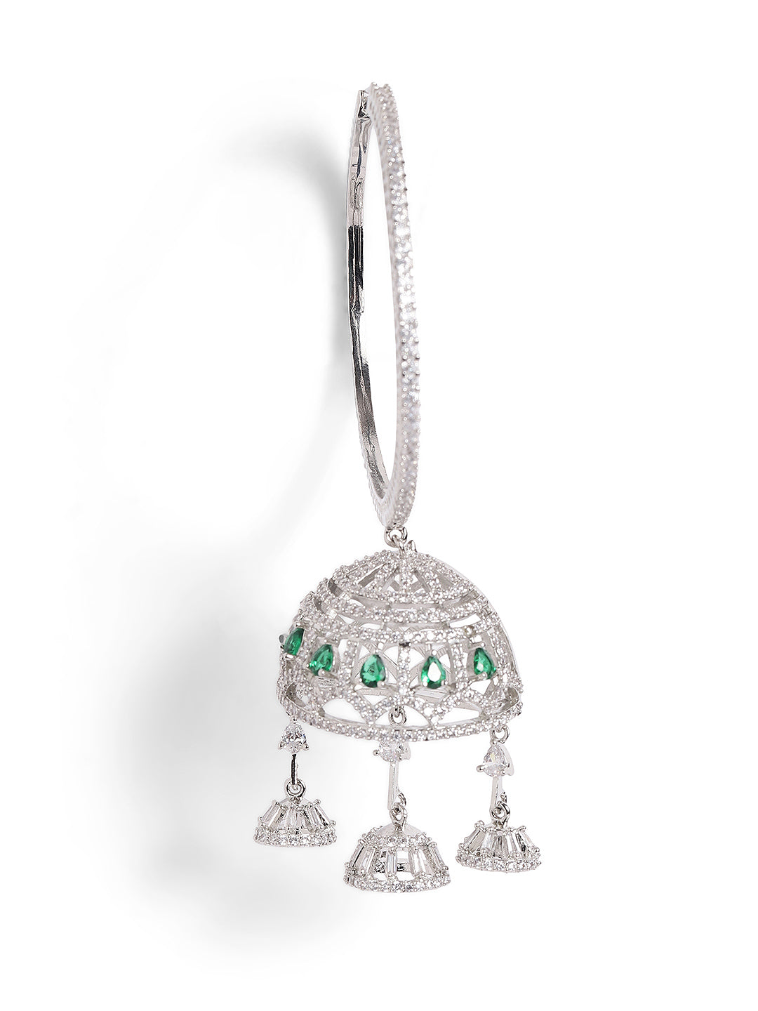 Green Colour Rose Gold Plated AD Jhumka Earring