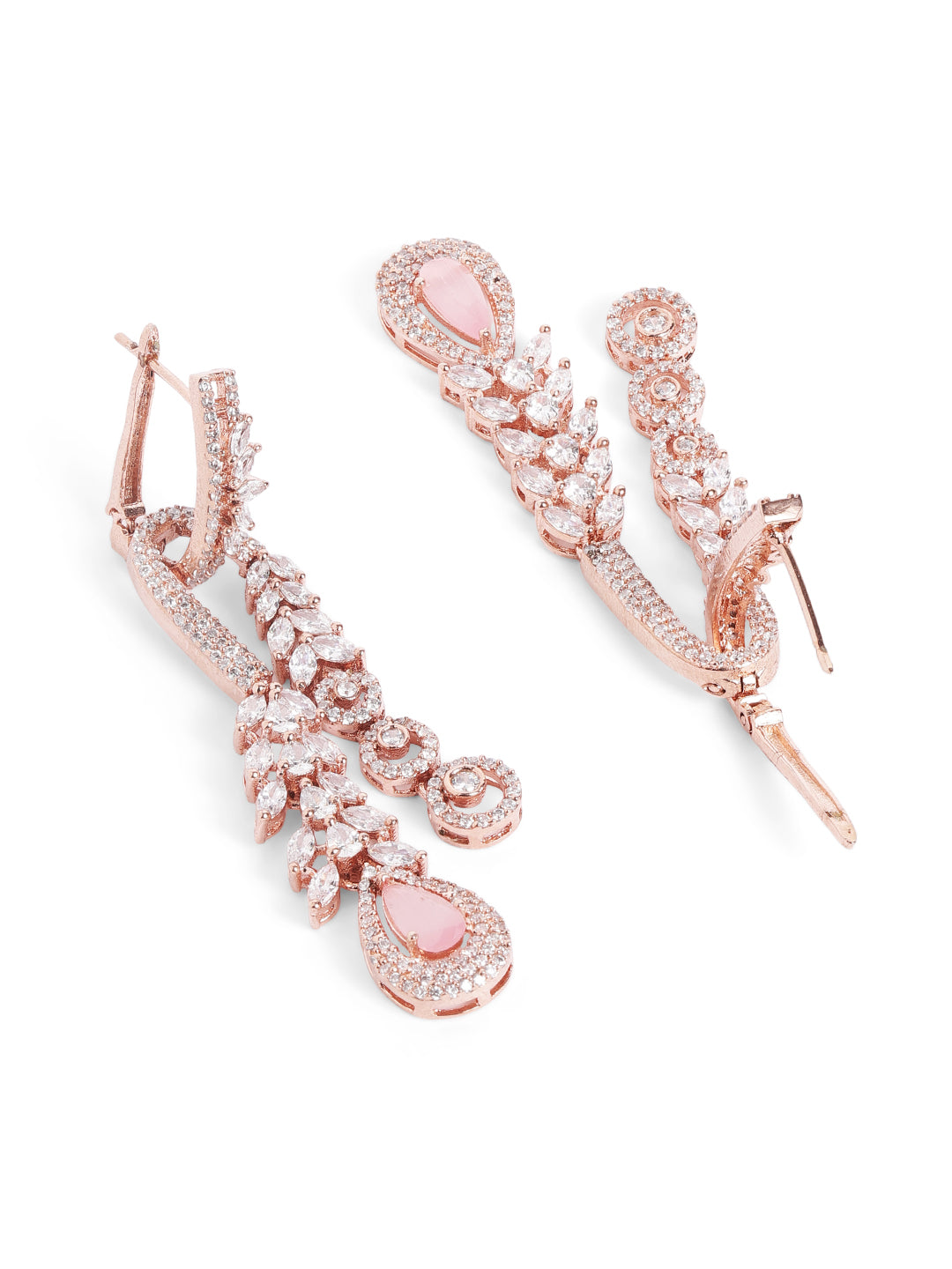 White Colour Rose Gold Plated AD Drop Earring