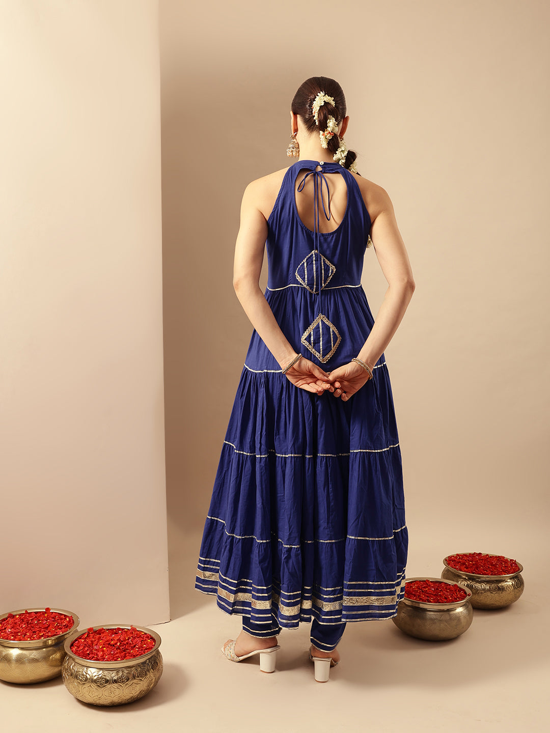 Comfy Royal Blue Organza Embroidered Anarkali Kurta Sets