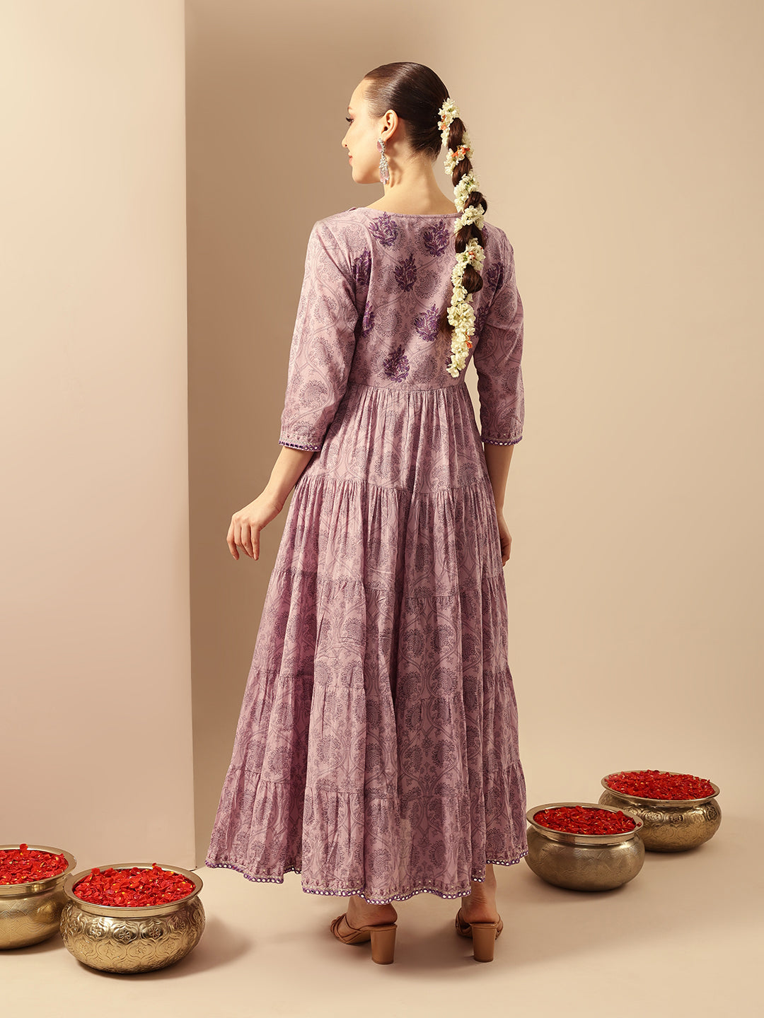 Comfy Flared Embellished Lavender Dress
