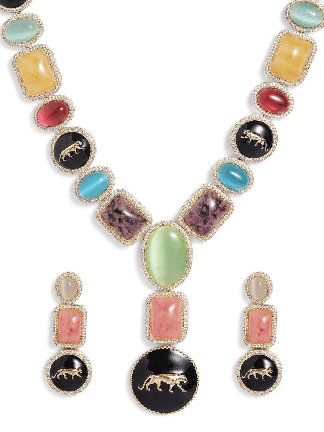 Multi Colour Gold Plated Jewellery Set