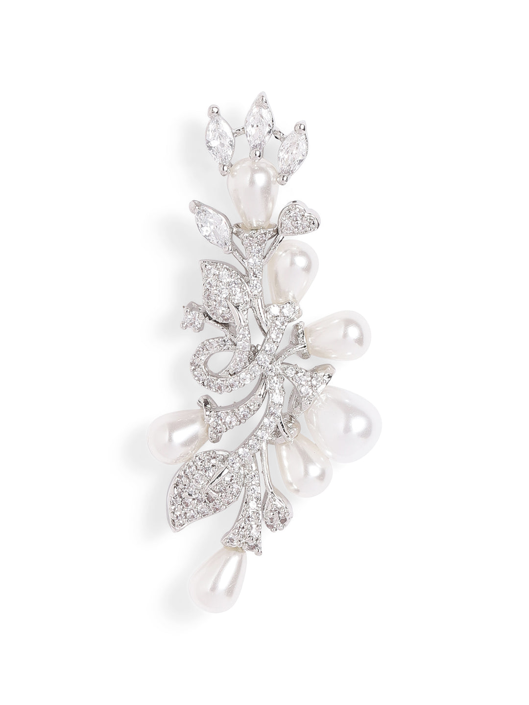 White Colour Silver Plated AD Drop Earring