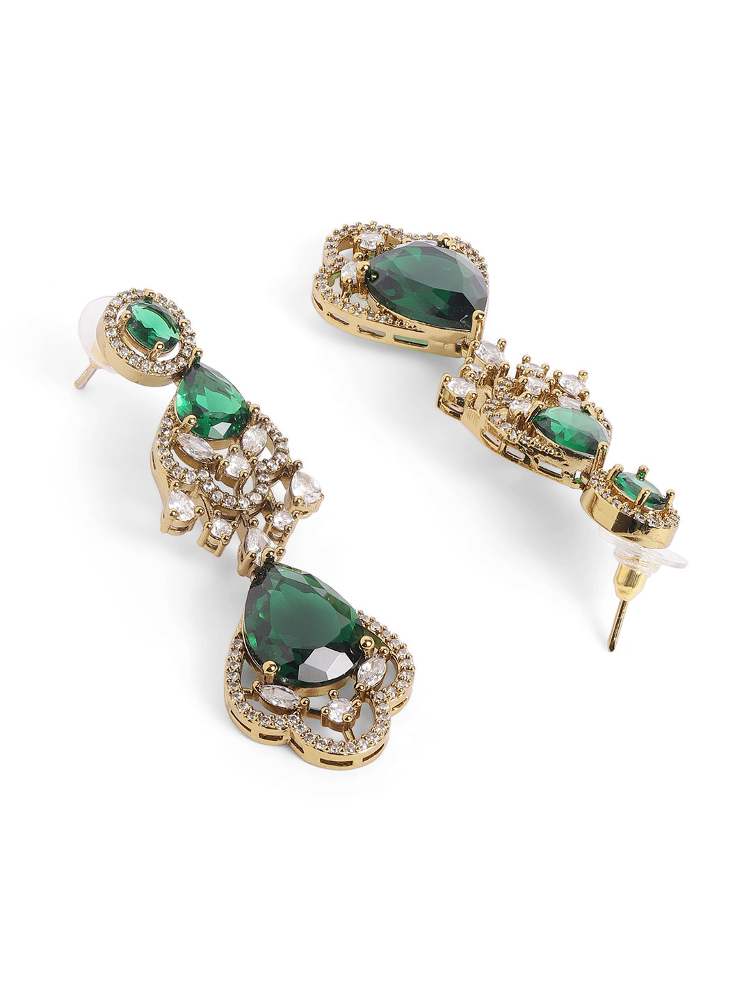 Green Colour Gold Plated AD Drop Earring