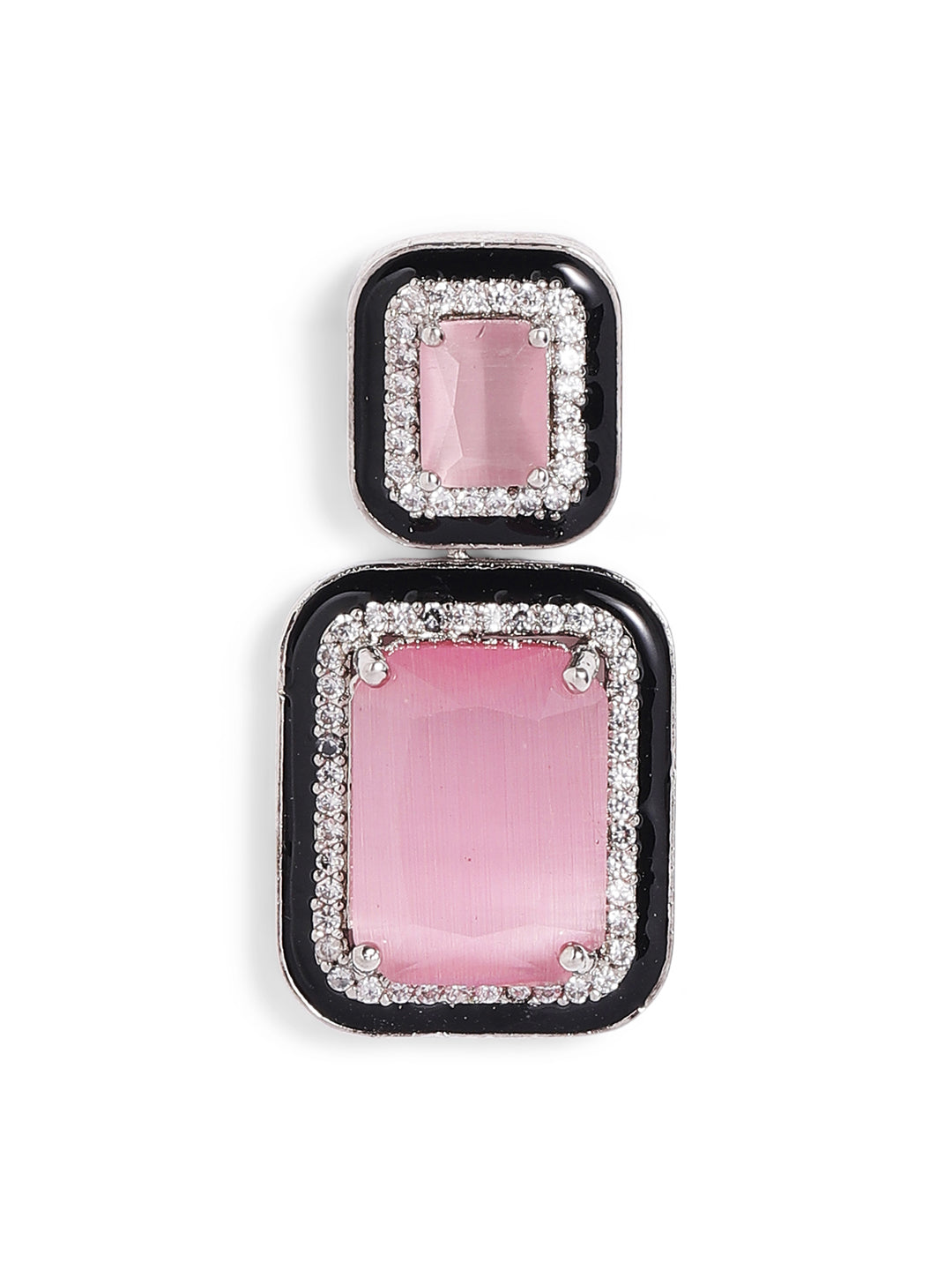 Pink Colour Silver Plated AD Drop Earring