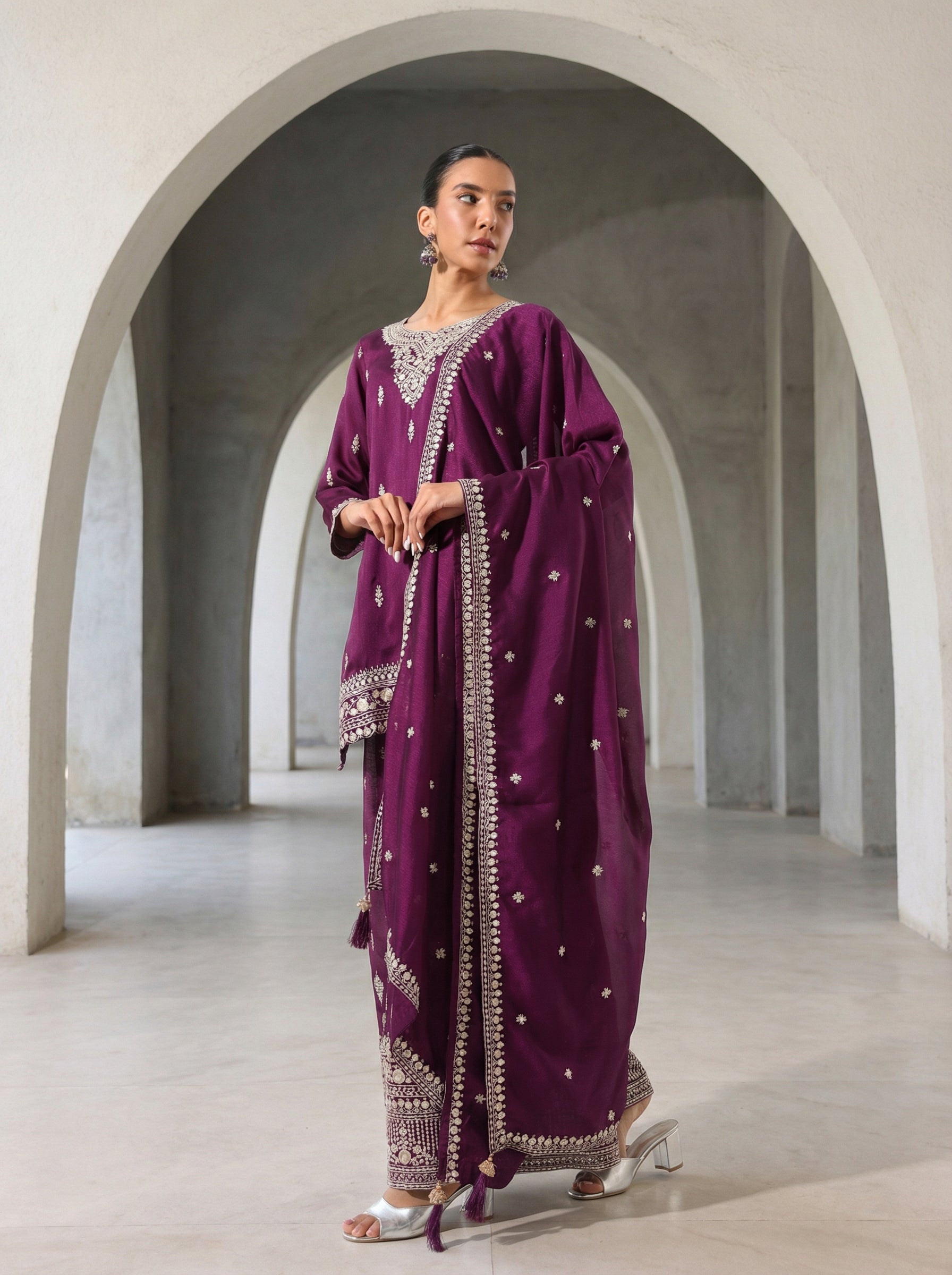 Rich Purple Embroidered  kurta set