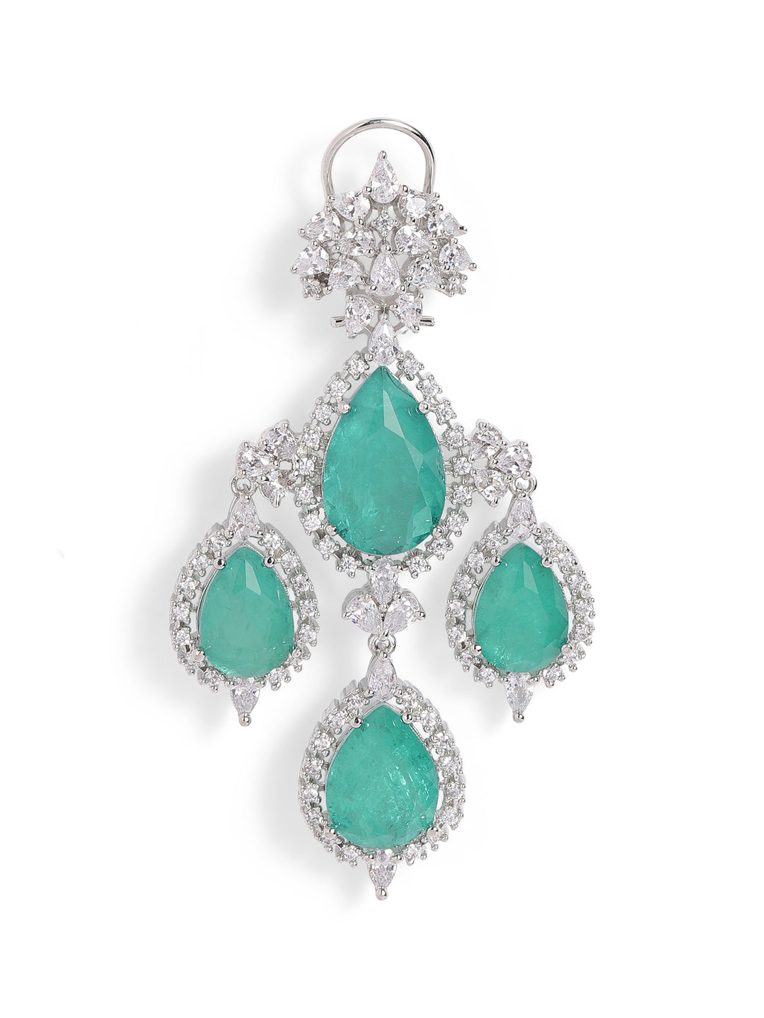 Green Colour Silver Plated AD Drop Earring