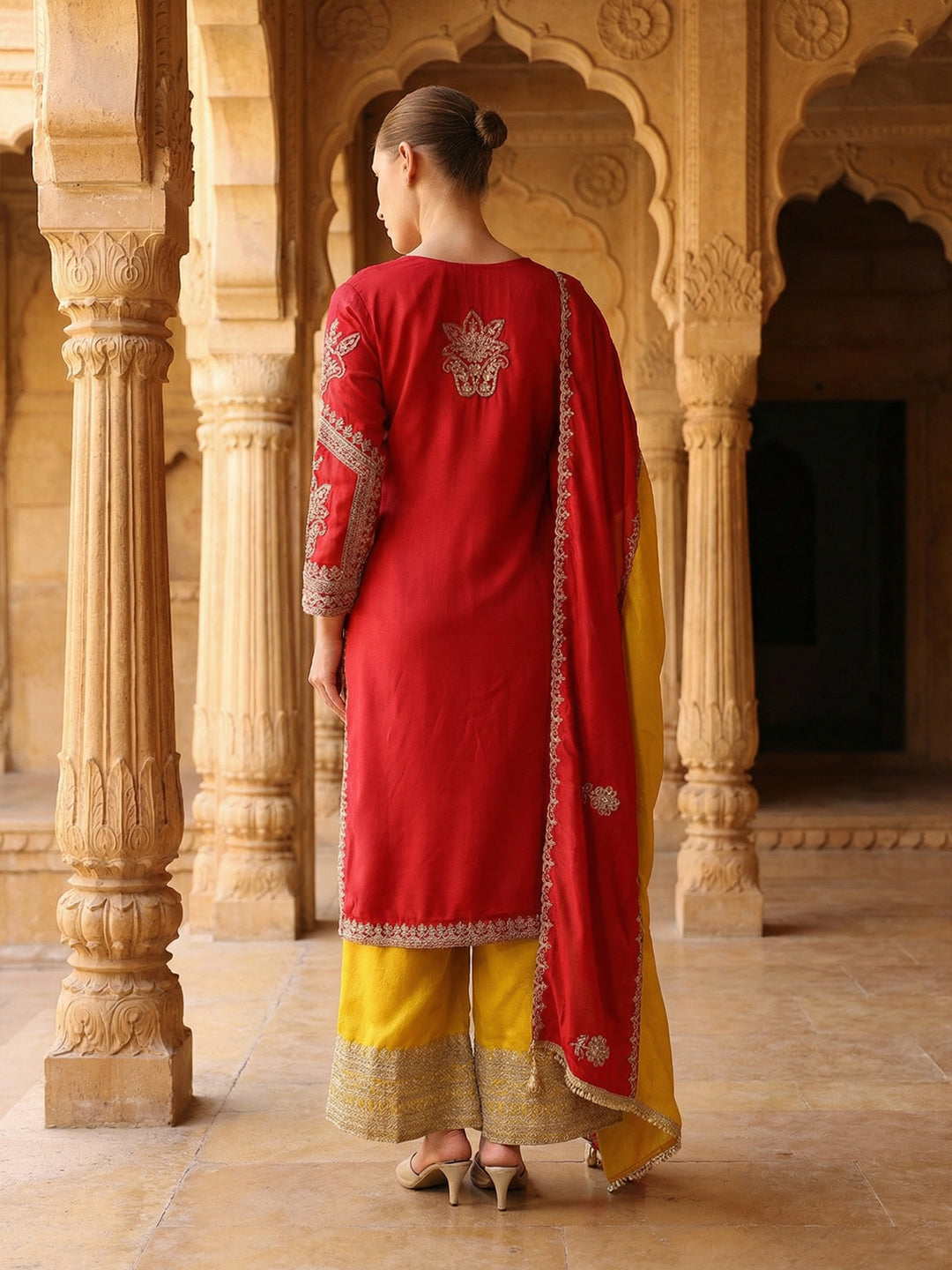 Rich Red Embroidered Straight Kurta sets