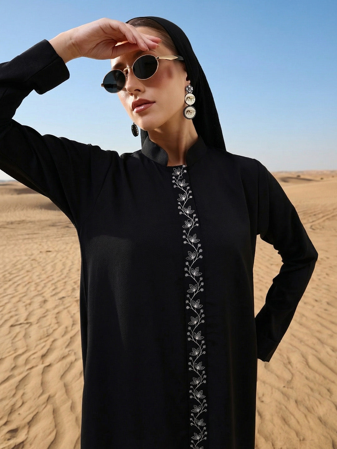 Rich  Black Embroidered Abaya with Hijab