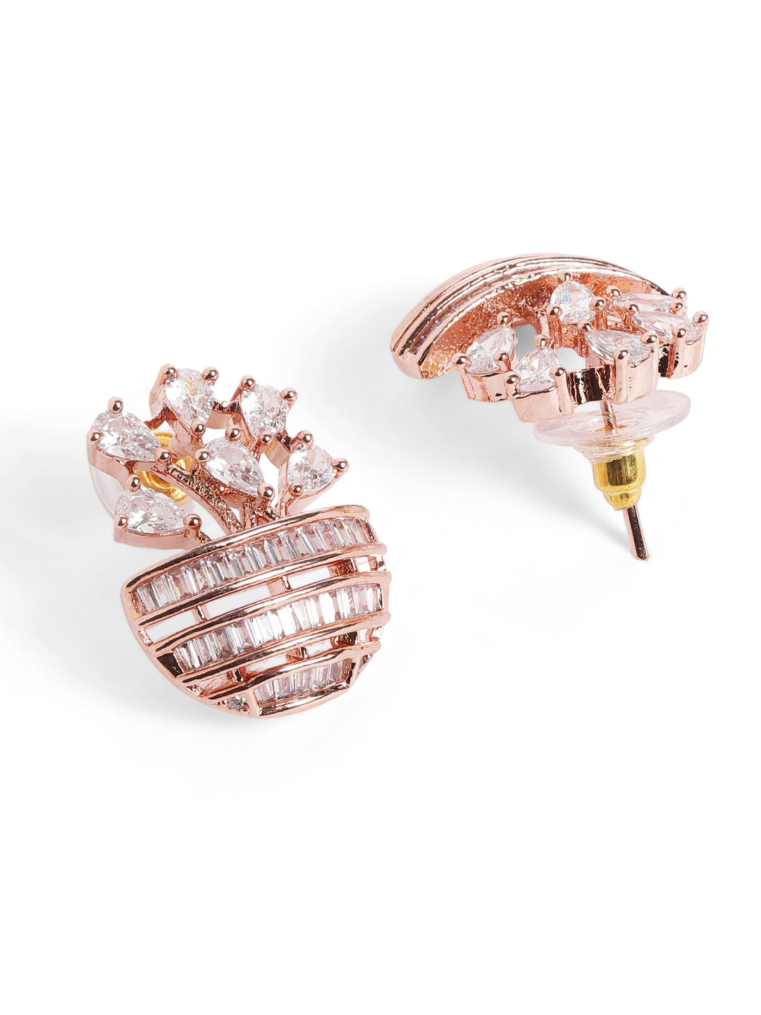 White Colour Rose Gold Plated AD Studs Earring