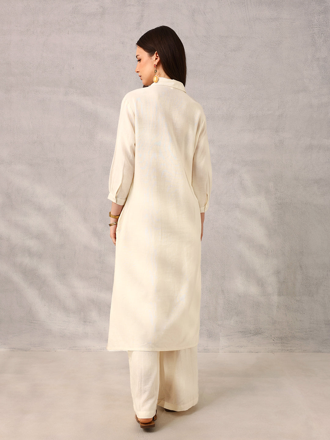 Ishin Off White Smart Workwear Embroidered Kurta with Palazzo