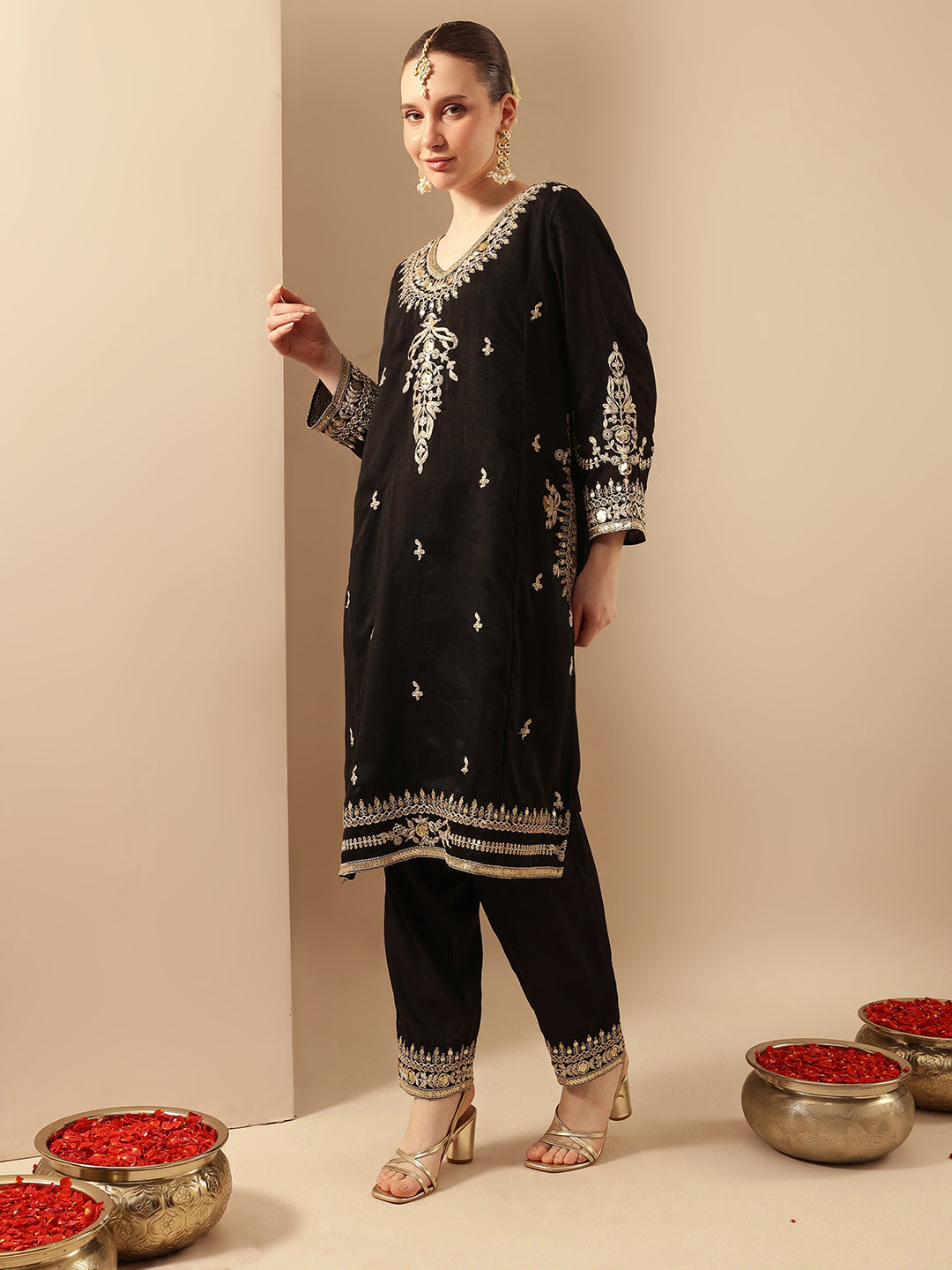 Rich Black A Line Kurta Sets
