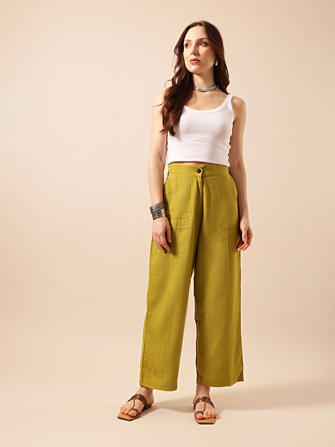 Comfy Dusty Olive  Flared Trouser
