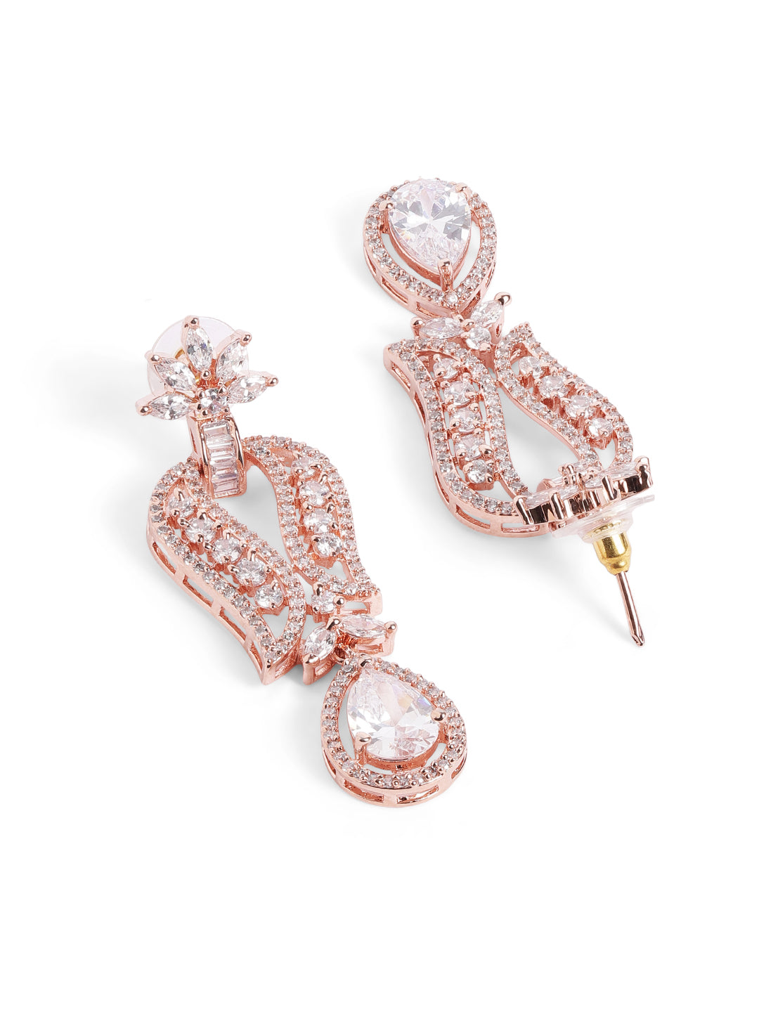 White Colour Rose Gold Plated AD Drop Earring