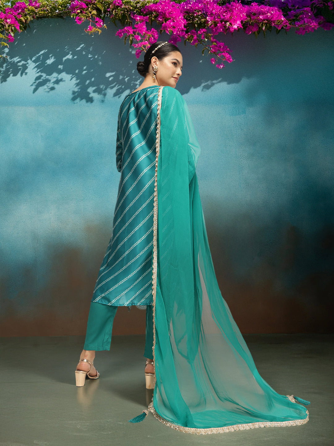 Graceful Green Poly Silk Zari Embroidered Straight Fit  Kurta Set with dupatta