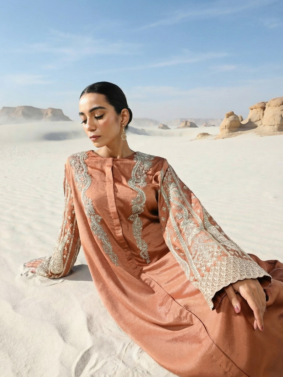 Rich Rust Relaxed  Embroidered Abaya