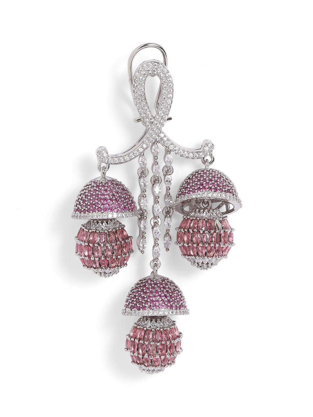 Pink Colour Silver Plated AD Drop Earring