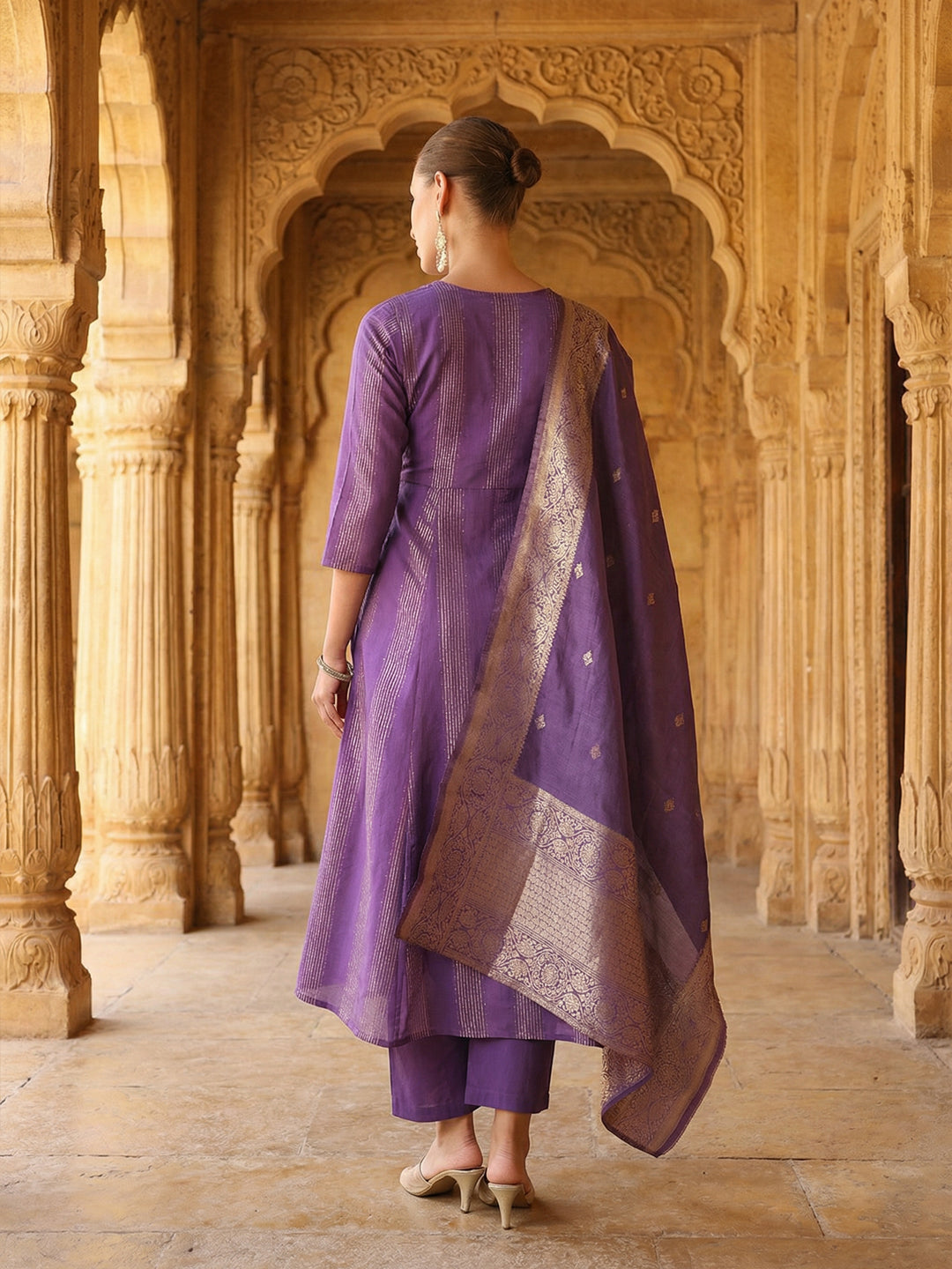 Rich Purple Embroidered A- Line Kurta sets