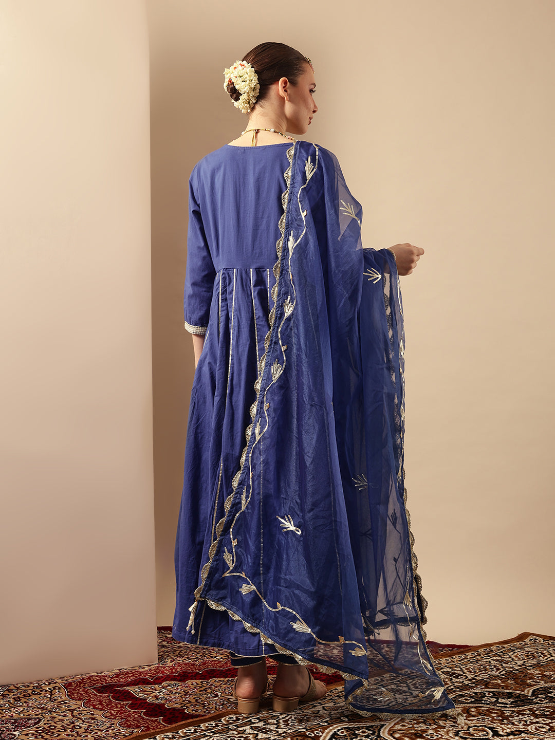 Comfy Royal Blue Organza Embroidered Anarkali Kurta Sets